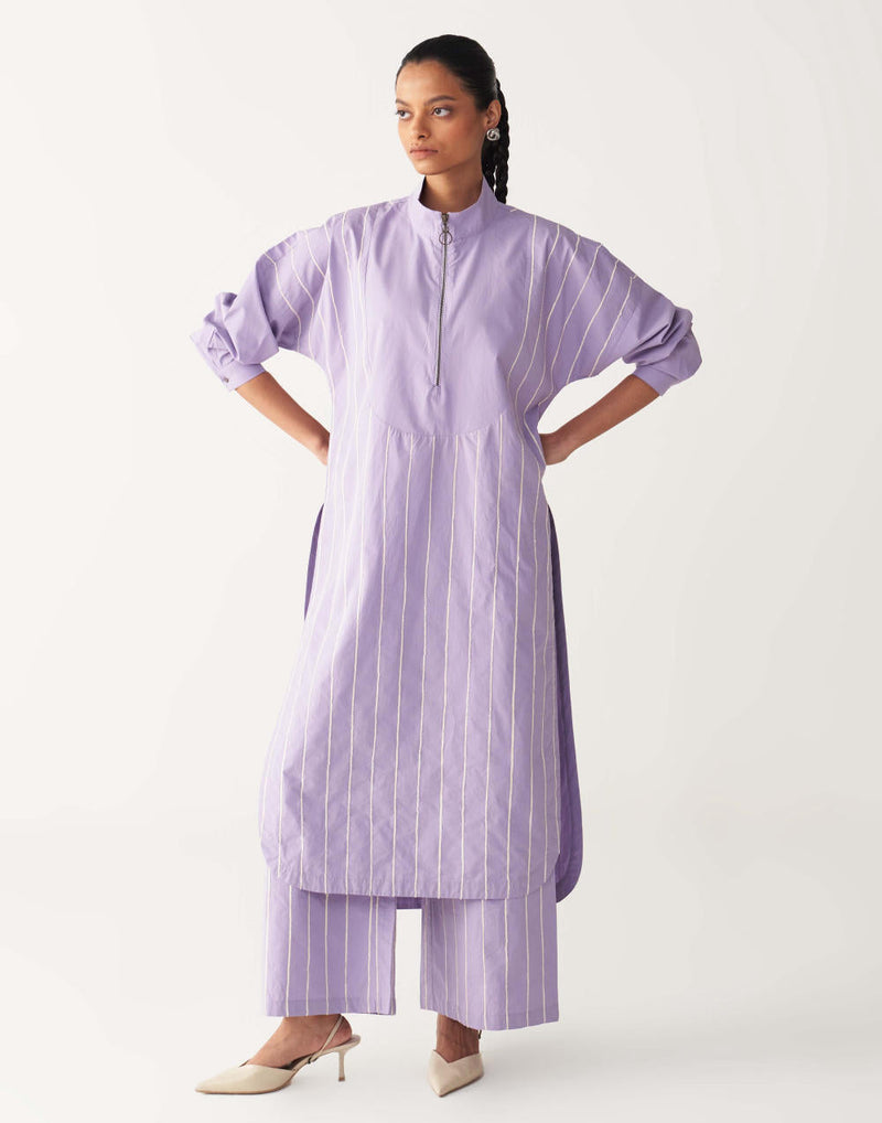 U-YOKE EMB. TUNIC CO-ORD-LAVENDER poplin by THREE for women Worldwide