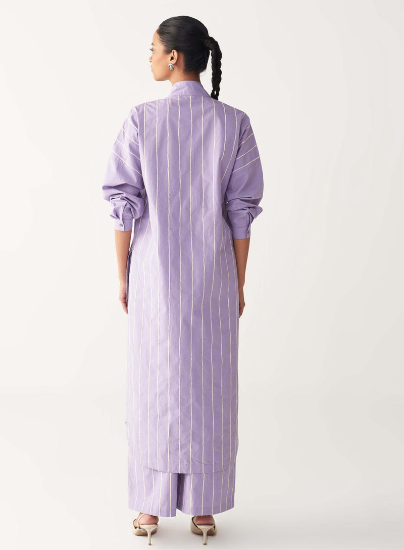 U-YOKE EMB. TUNIC CO-ORD-LAVENDER poplin by THREE for women Worldwide