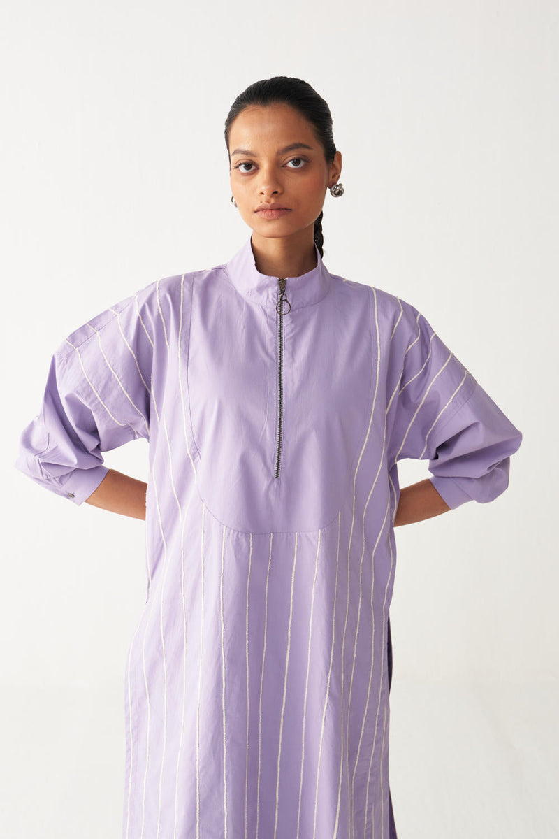 U-YOKE EMB. TUNIC CO-ORD-LAVENDER poplin by THREE for women Worldwide