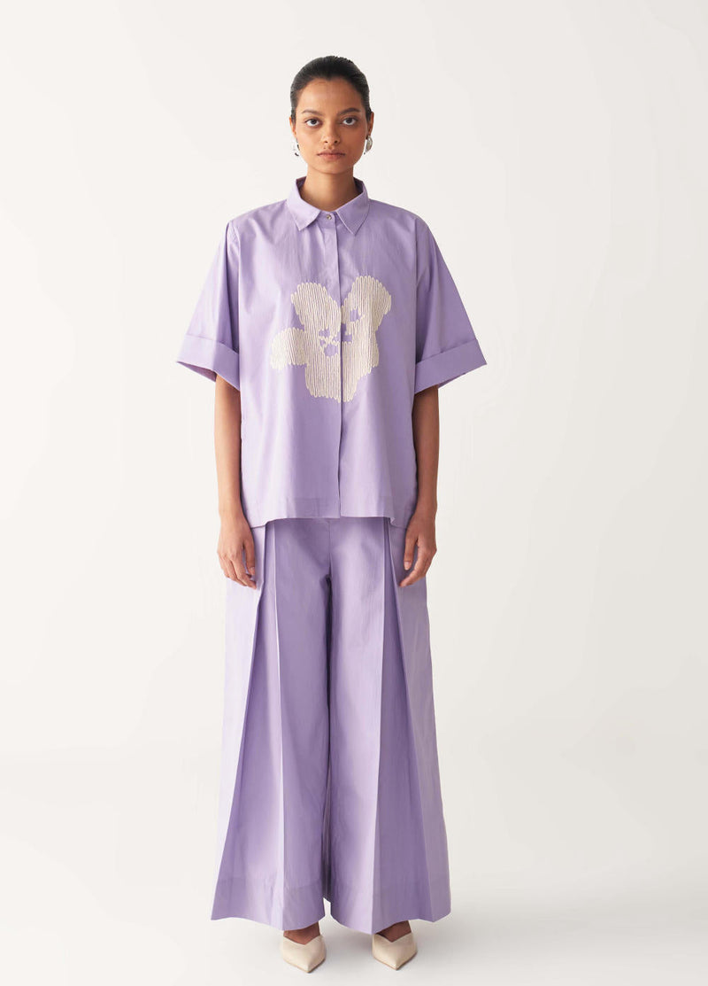 FLORAL EMB. SHIRT-LAVENDER poplin by THREE for women Worldwide