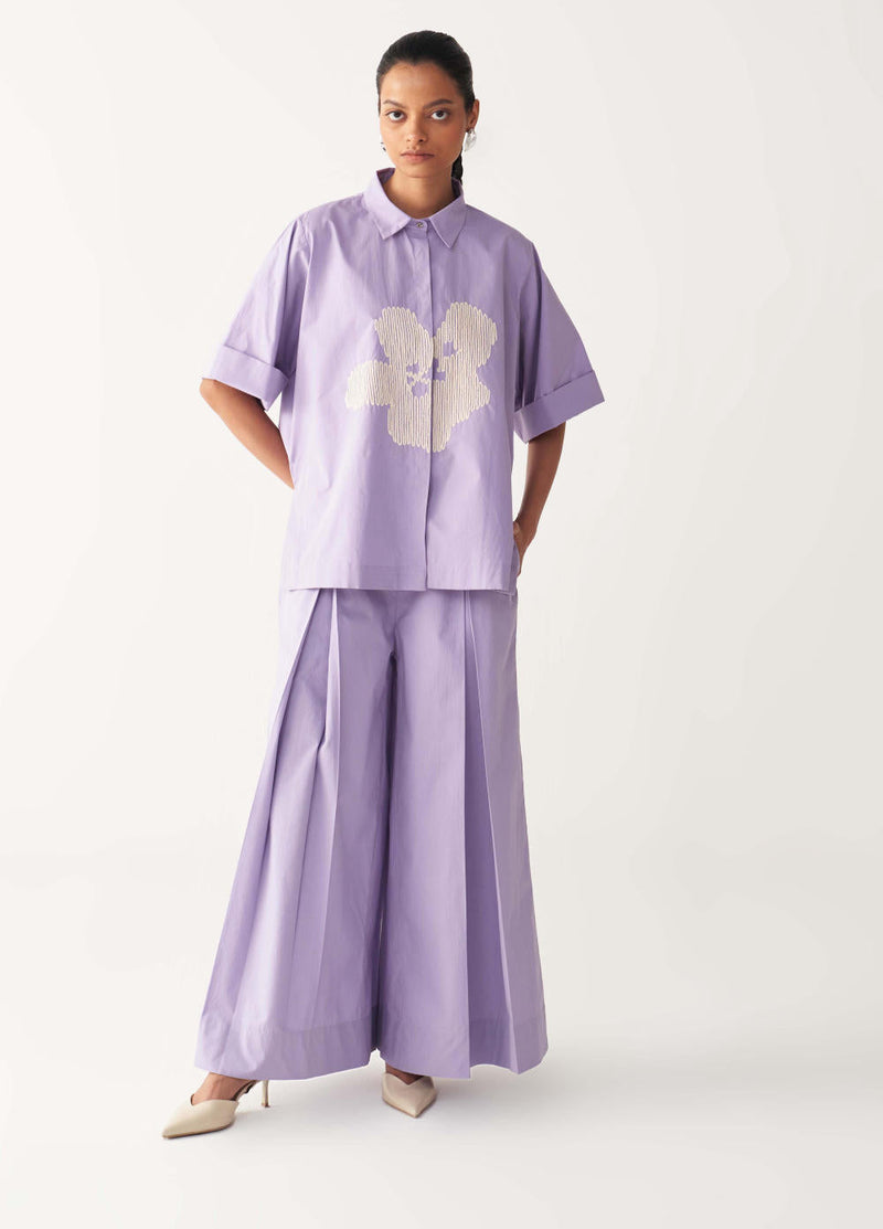 FLORAL EMB. SHIRT-LAVENDER poplin by THREE for women Worldwide