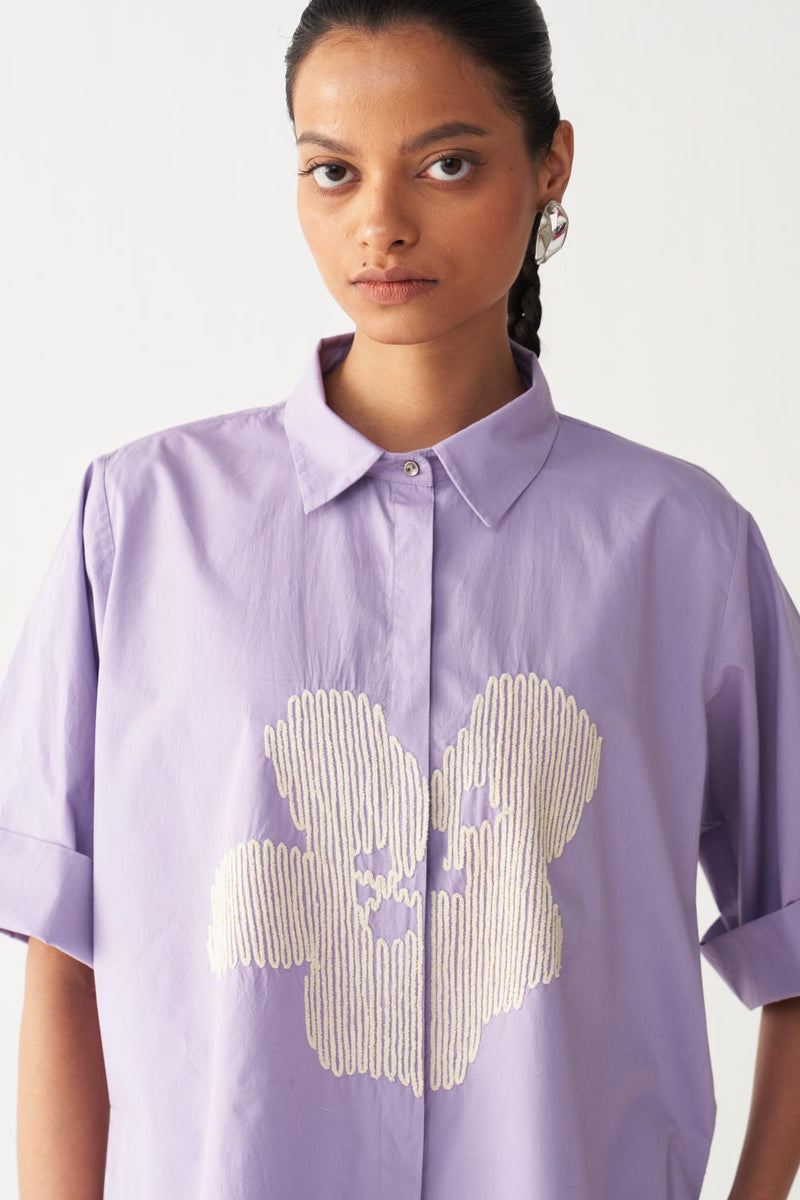 FLORAL EMB. SHIRT-LAVENDER poplin by THREE for women Worldwide