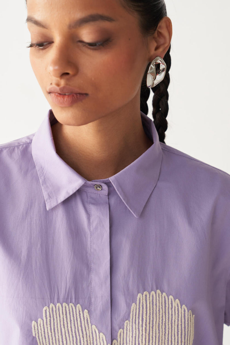 FLORAL EMB. SHIRT-LAVENDER poplin by THREE for women Worldwide