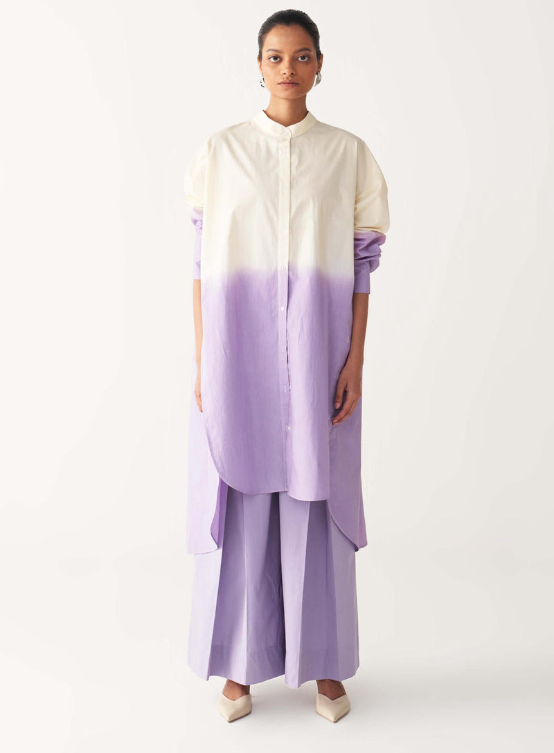 DIP DYE SIDE BUTTON TUNIC-LAVENDER/ poplin by THREE for women Worldwide