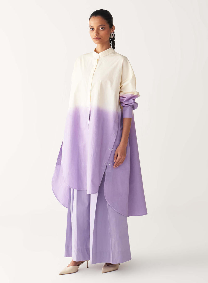 DIP DYE SIDE BUTTON TUNIC-LAVENDER/ poplin by THREE for women Worldwide
