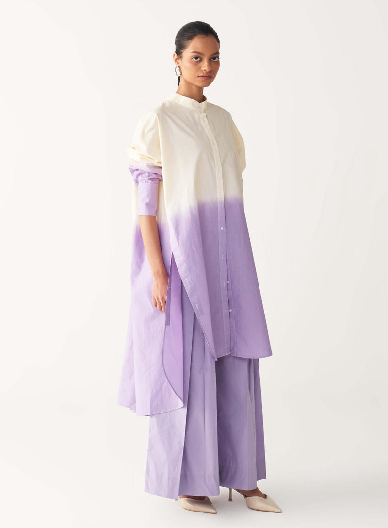 DIP DYE SIDE BUTTON TUNIC-LAVENDER/ poplin by THREE for women Worldwide