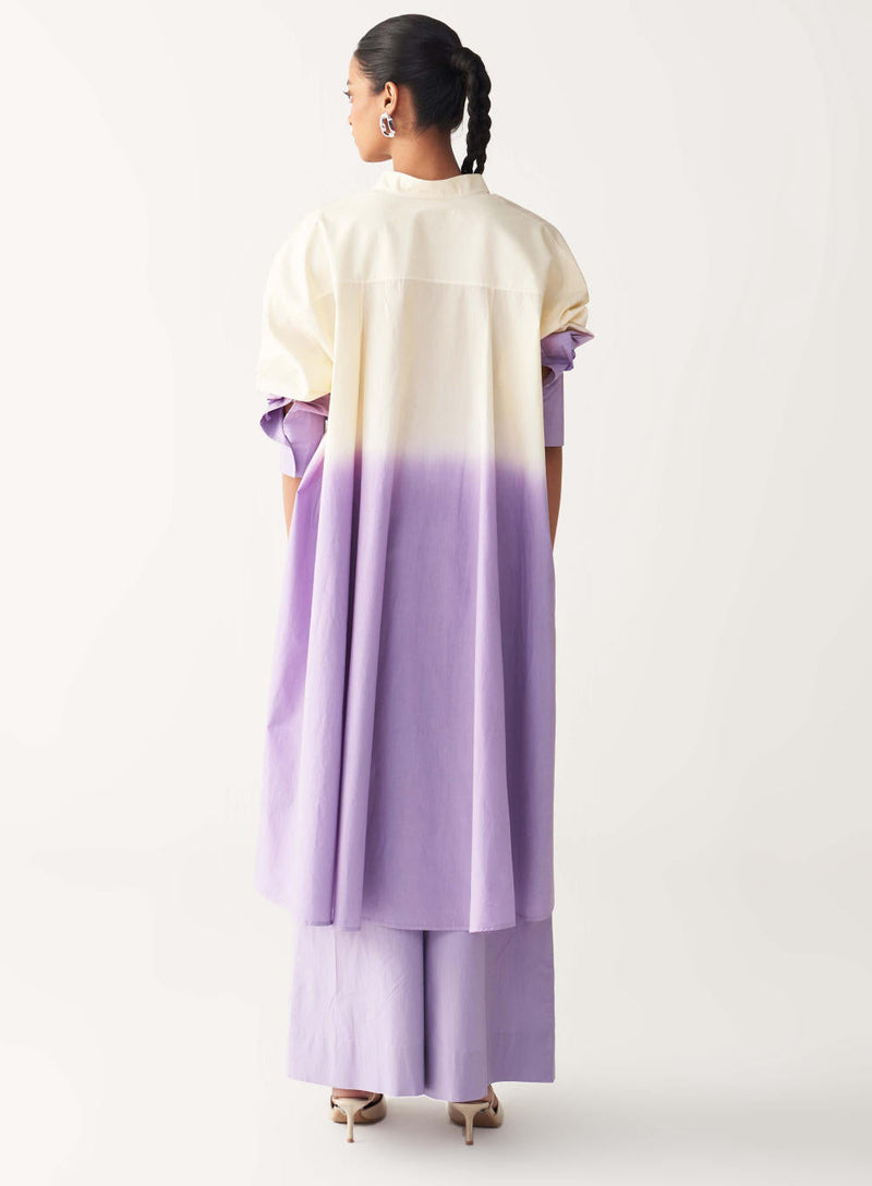 DIP DYE SIDE BUTTON TUNIC-LAVENDER/ poplin by THREE for women Worldwide