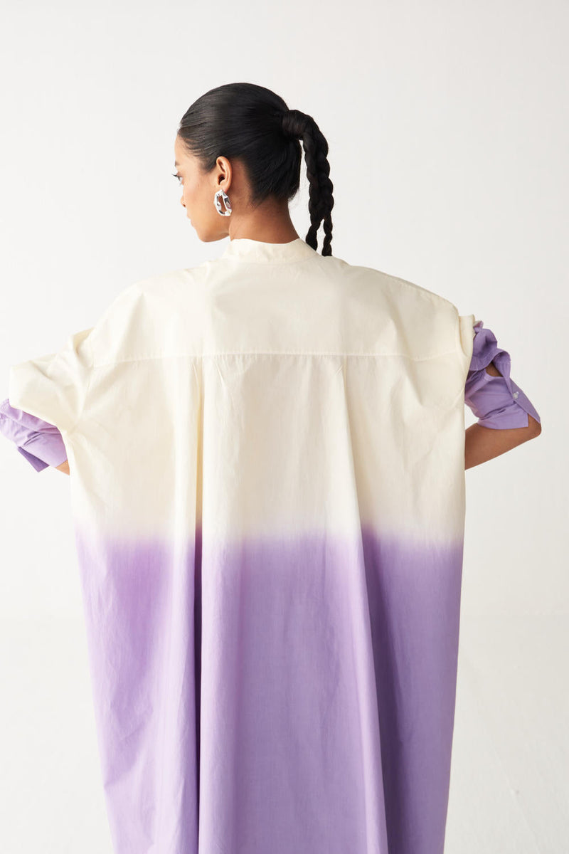 DIP DYE SIDE BUTTON TUNIC-LAVENDER/ poplin by THREE for women Worldwide