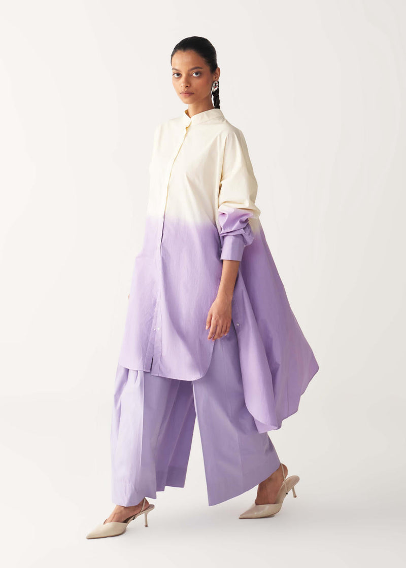 DIP DYE SIDE BUTTON TUNIC-LAVENDER/ poplin by THREE for women Worldwide