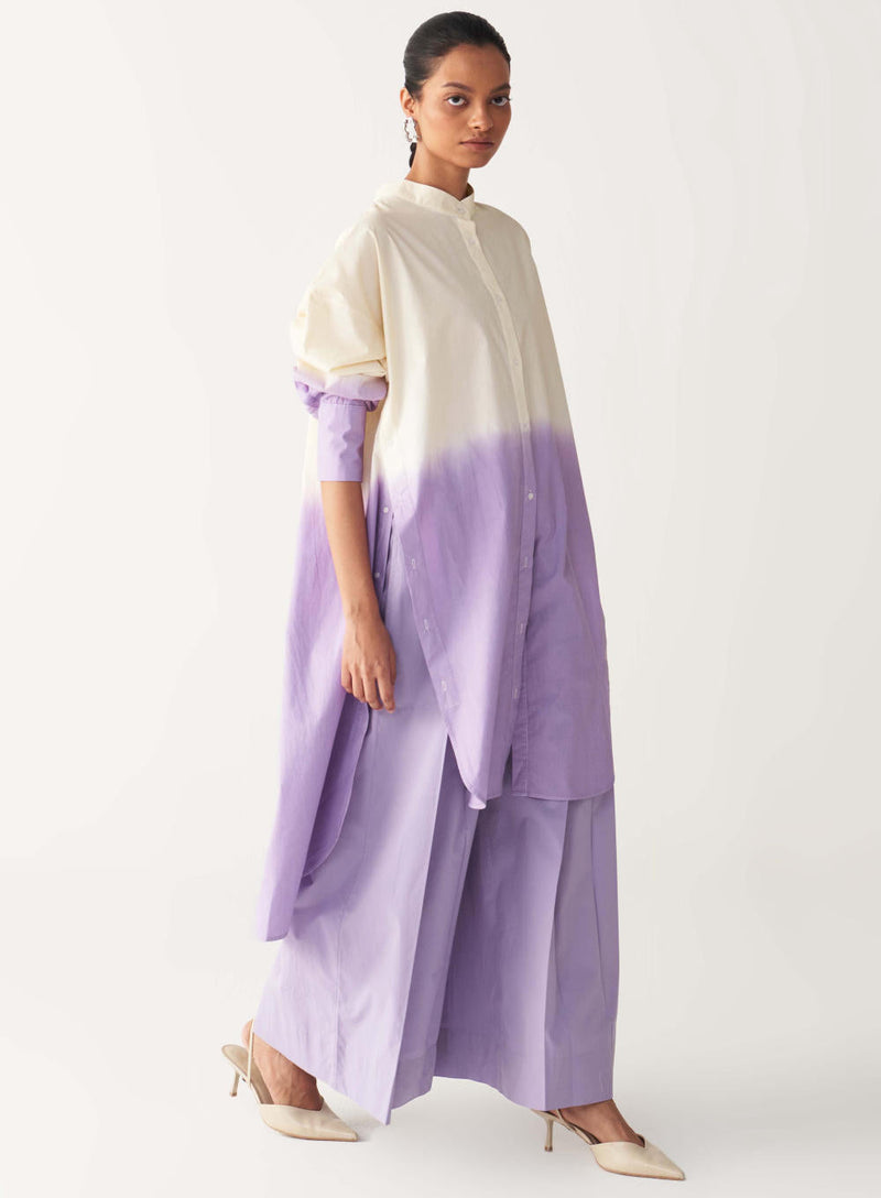 DIP DYE SIDE BUTTON TUNIC-LAVENDER/ poplin by THREE for women Worldwide