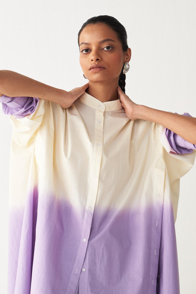 DIP DYE SIDE BUTTON TUNIC-LAVENDER/ poplin by THREE for women Worldwide