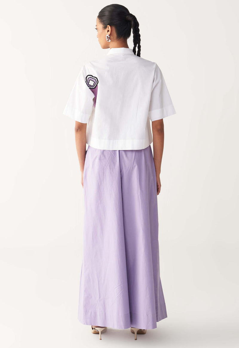 BEADED CROP FRINGE TOP-WHITE poplin by THREE in white color for women Worldwide