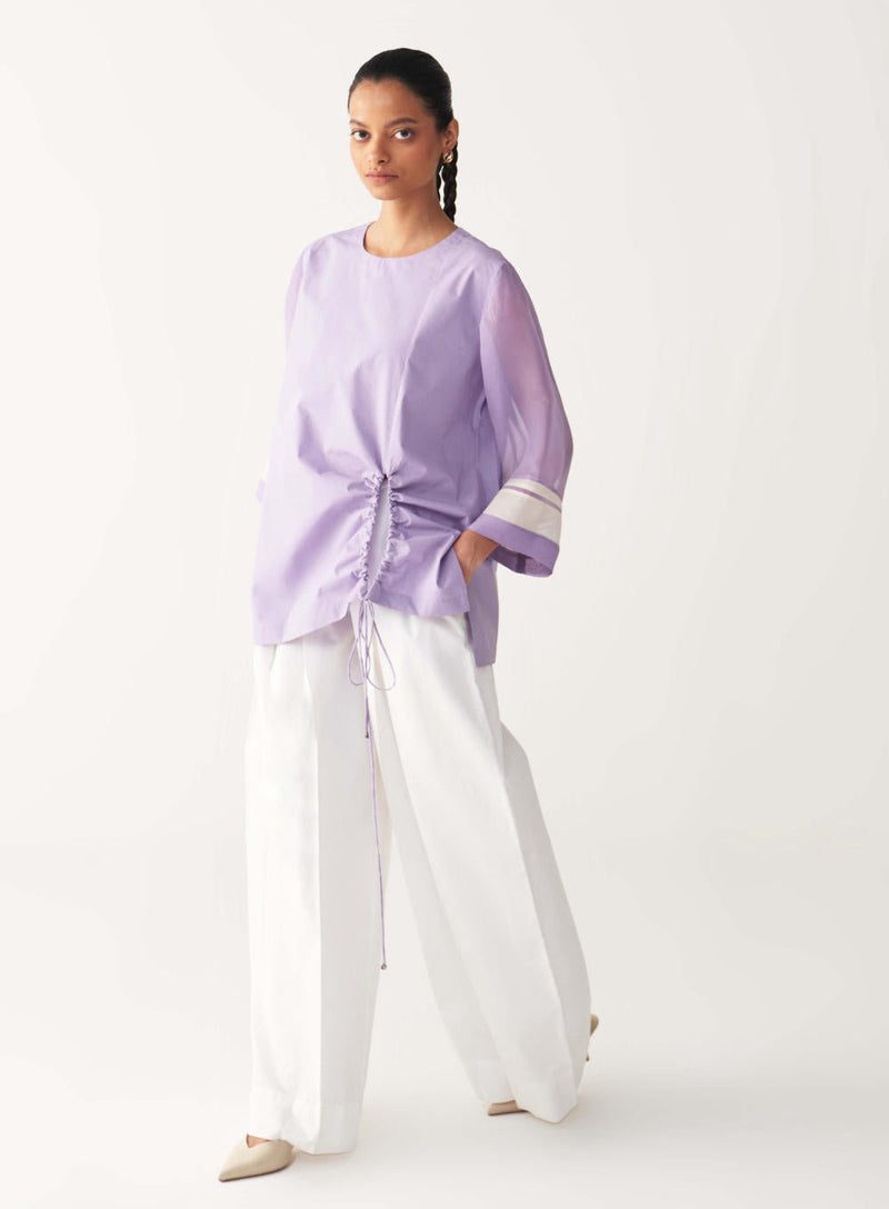 FRONT DRAWSTRING TOP -LAVENDER poplin by THREE for women Worldwide