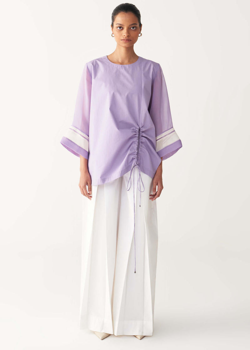 FRONT DRAWSTRING TOP -LAVENDER poplin by THREE for women Worldwide