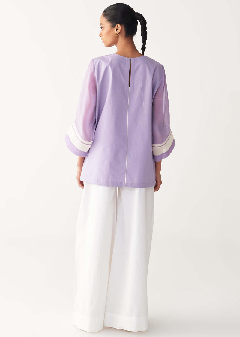 FRONT DRAWSTRING TOP -LAVENDER poplin by THREE for women Worldwide