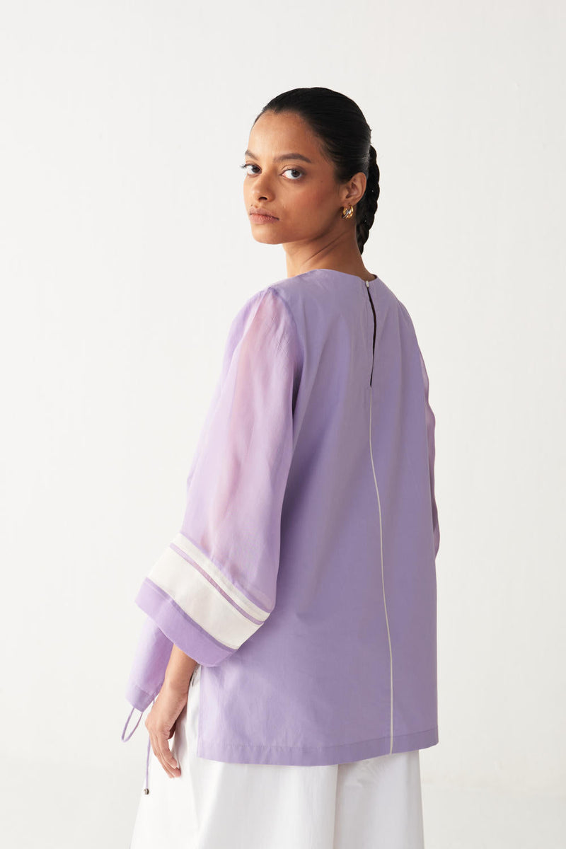 FRONT DRAWSTRING TOP -LAVENDER poplin by THREE for women Worldwide