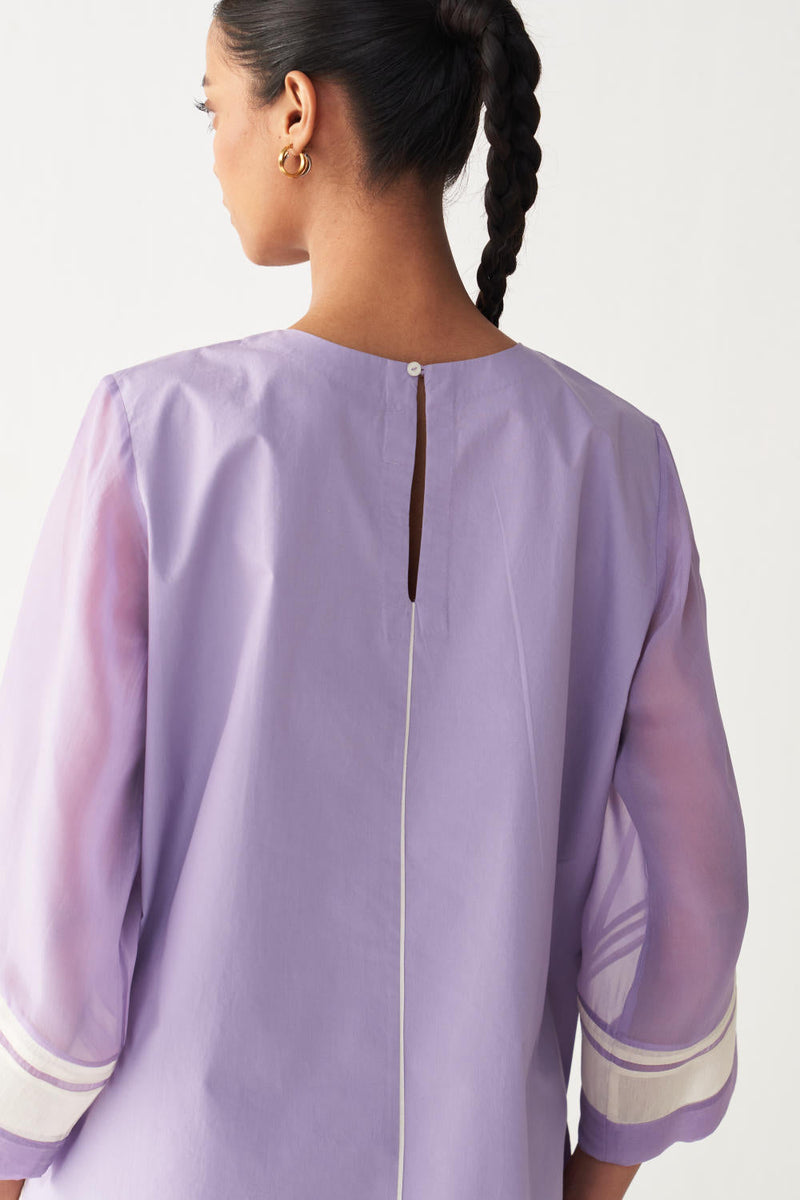 FRONT DRAWSTRING TOP -LAVENDER poplin by THREE for women Worldwide