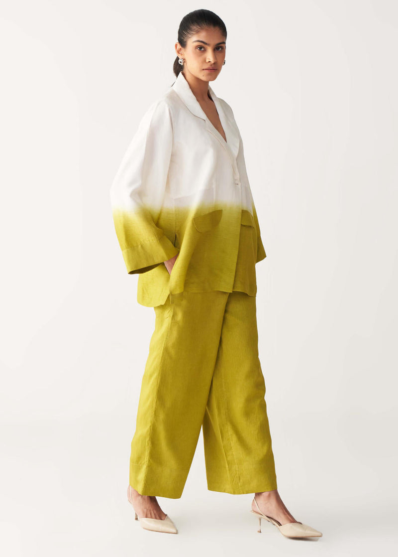 DIP DYE JACKET CO-ORD-IVORY & LIME silk by THREE for women Worldwide
