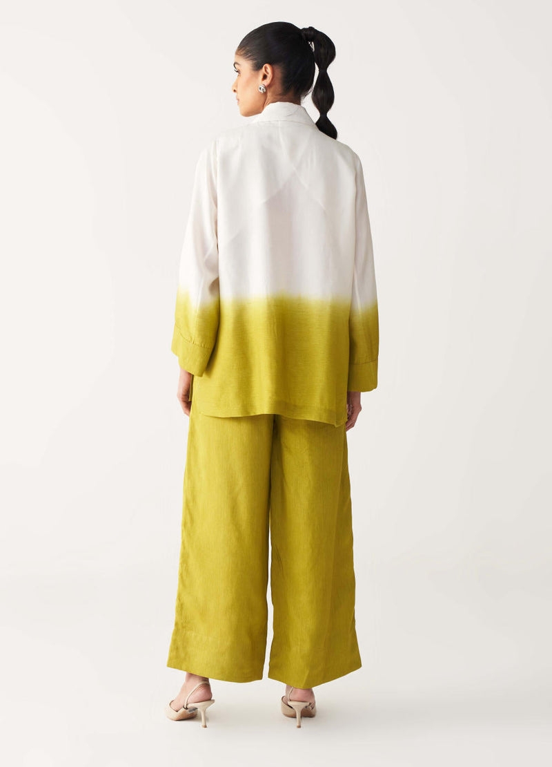 DIP DYE JACKET CO-ORD-IVORY & LIME silk by THREE for women Worldwide