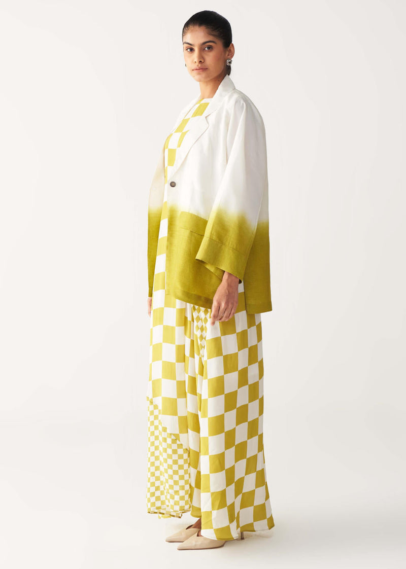 DIP DYE JACKET CO-ORD (Dress included)-IVORY & LIME silk by THREE for women Worldwide