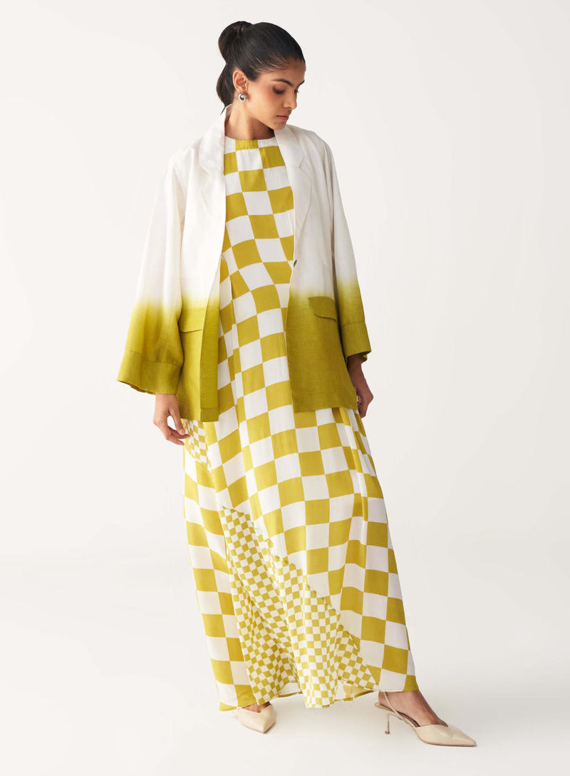 DIP DYE JACKET CO-ORD (Dress included)-IVORY & LIME silk by THREE for women Worldwide