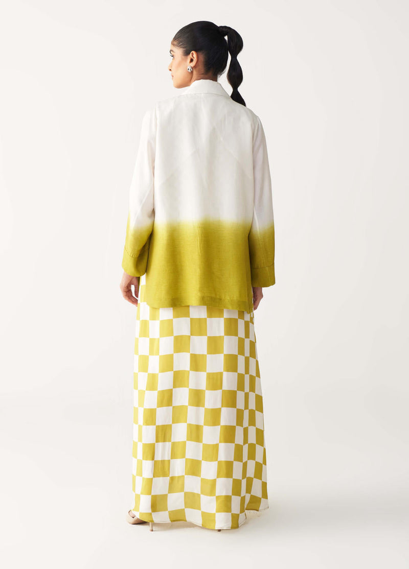 DIP DYE JACKET CO-ORD (Dress included)-IVORY & LIME silk by THREE for women Worldwide
