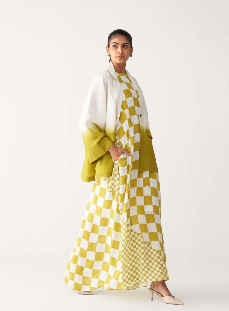 DIP DYE JACKET CO-ORD (Dress included)-IVORY & LIME silk by THREE for women Worldwide