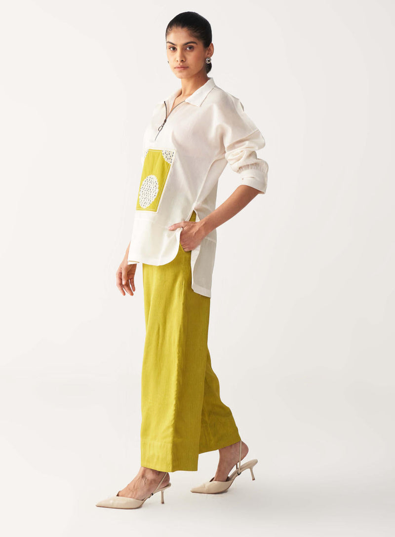 EMB. PATCH U HEM TOP -IVORY chanderi by THREE in ivory color for women Worldwide