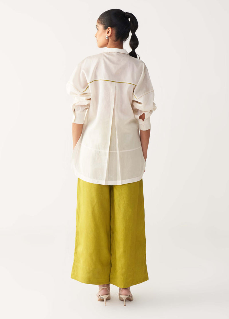 EMB. PATCH U HEM TOP -IVORY chanderi by THREE in ivory color for women Worldwide