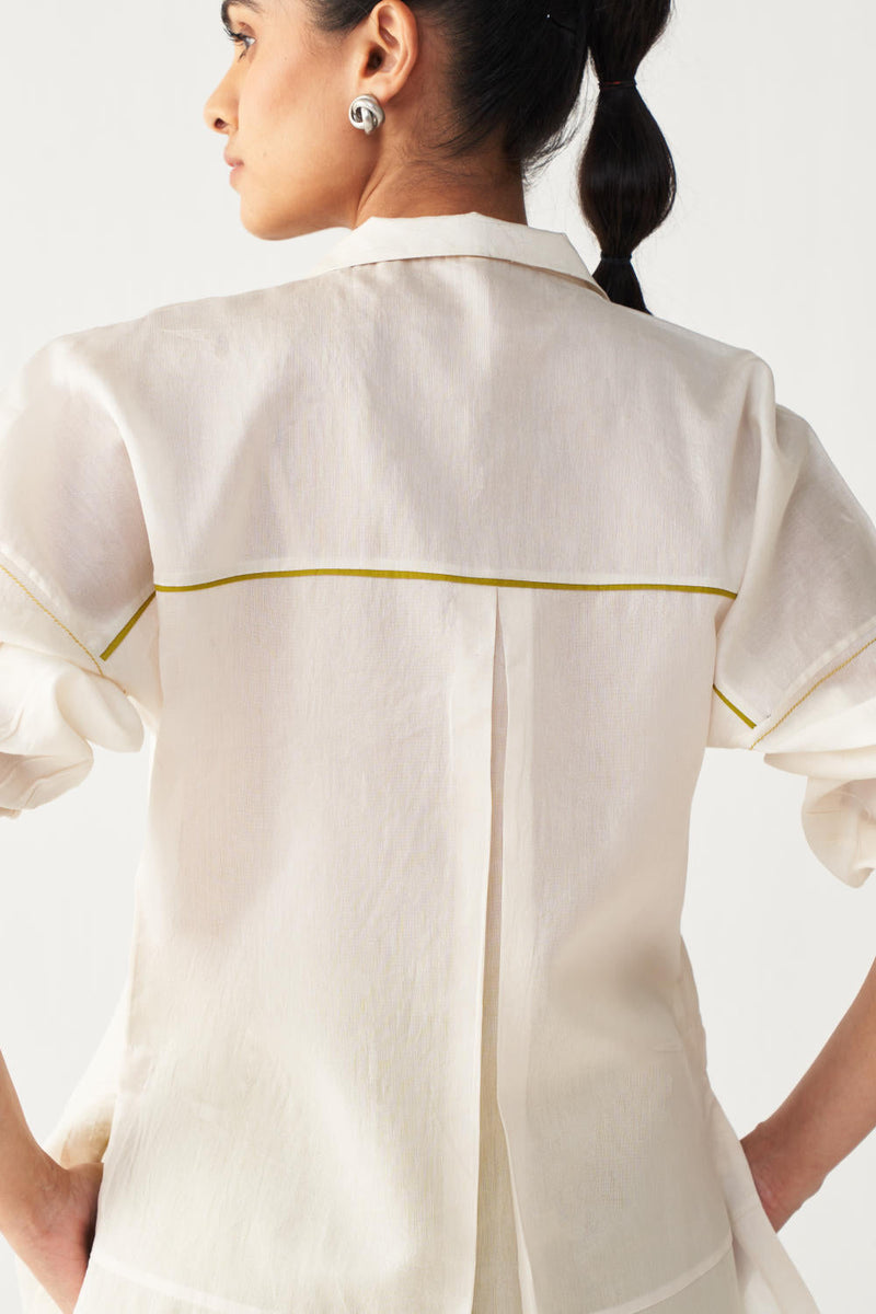 EMB. PATCH U HEM TOP -IVORY chanderi by THREE in ivory color for women Worldwide