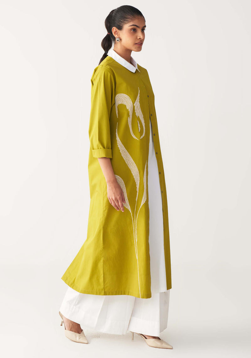 INFINITY EMB. JACKET CO-ORD (SET OF 3)-IVORY & LIME poplin by THREE for women Worldwide