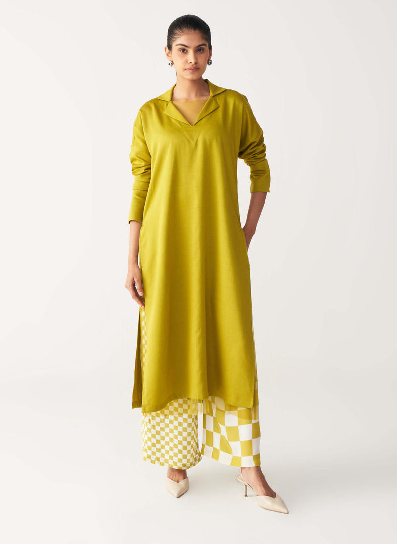 V NECK TUNIC-LIME by THREE for women Worldwide
