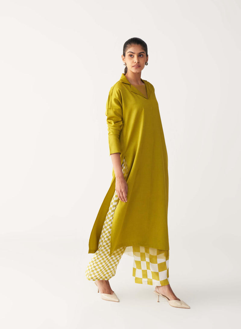 V NECK TUNIC CO-ORD-LIME by THREE for women Worldwide