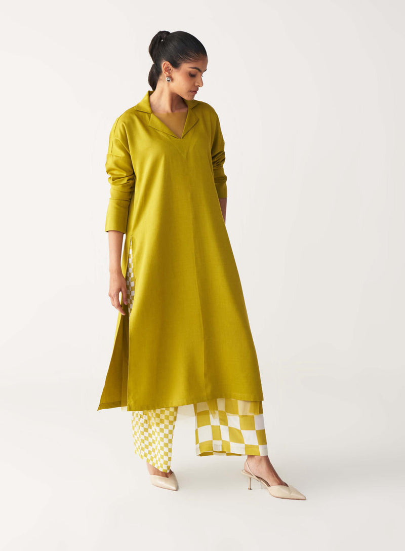 V NECK TUNIC CO-ORD-LIME by THREE for women Worldwide
