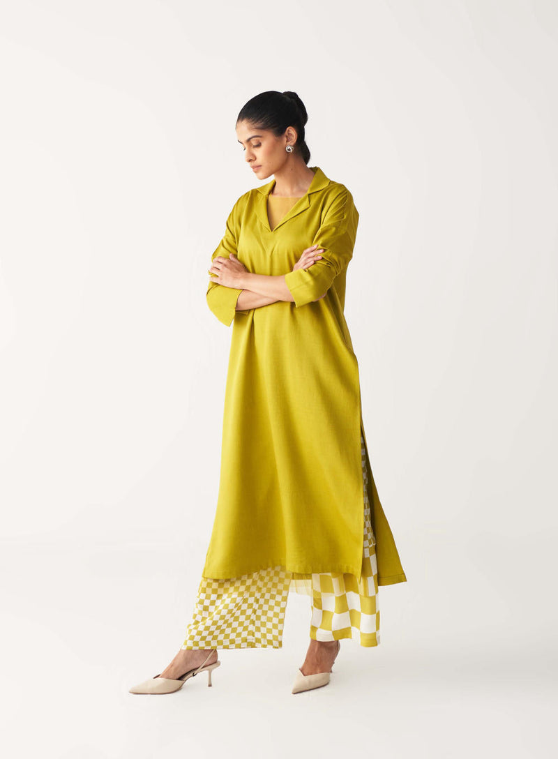 V NECK TUNIC CO-ORD-LIME by THREE for women Worldwide