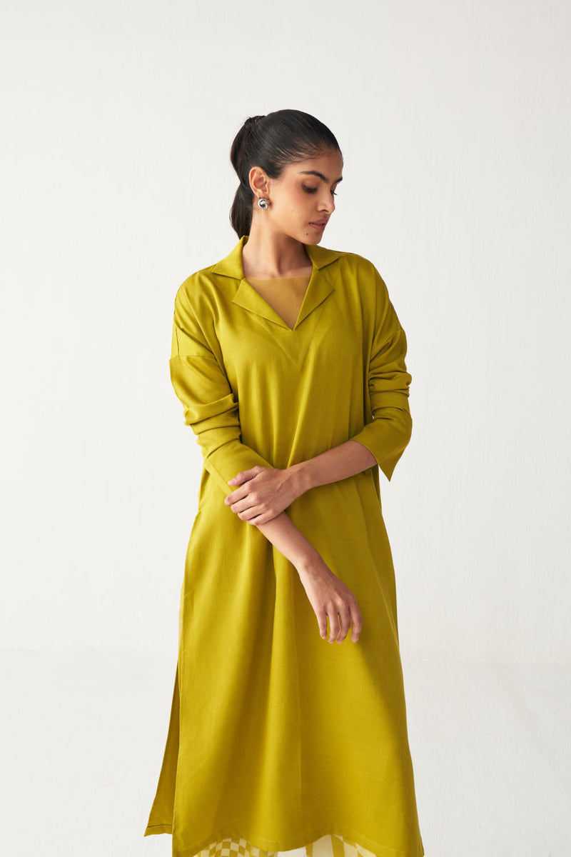 V NECK TUNIC CO-ORD-LIME by THREE for women Worldwide