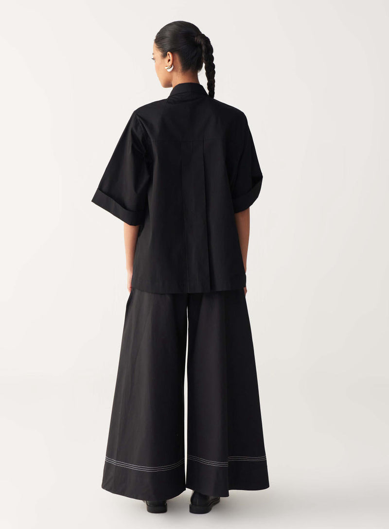 FLORAL FRINGE SHIRT CO-ORD-BLACK poplin by THREE in black color for women Worldwide