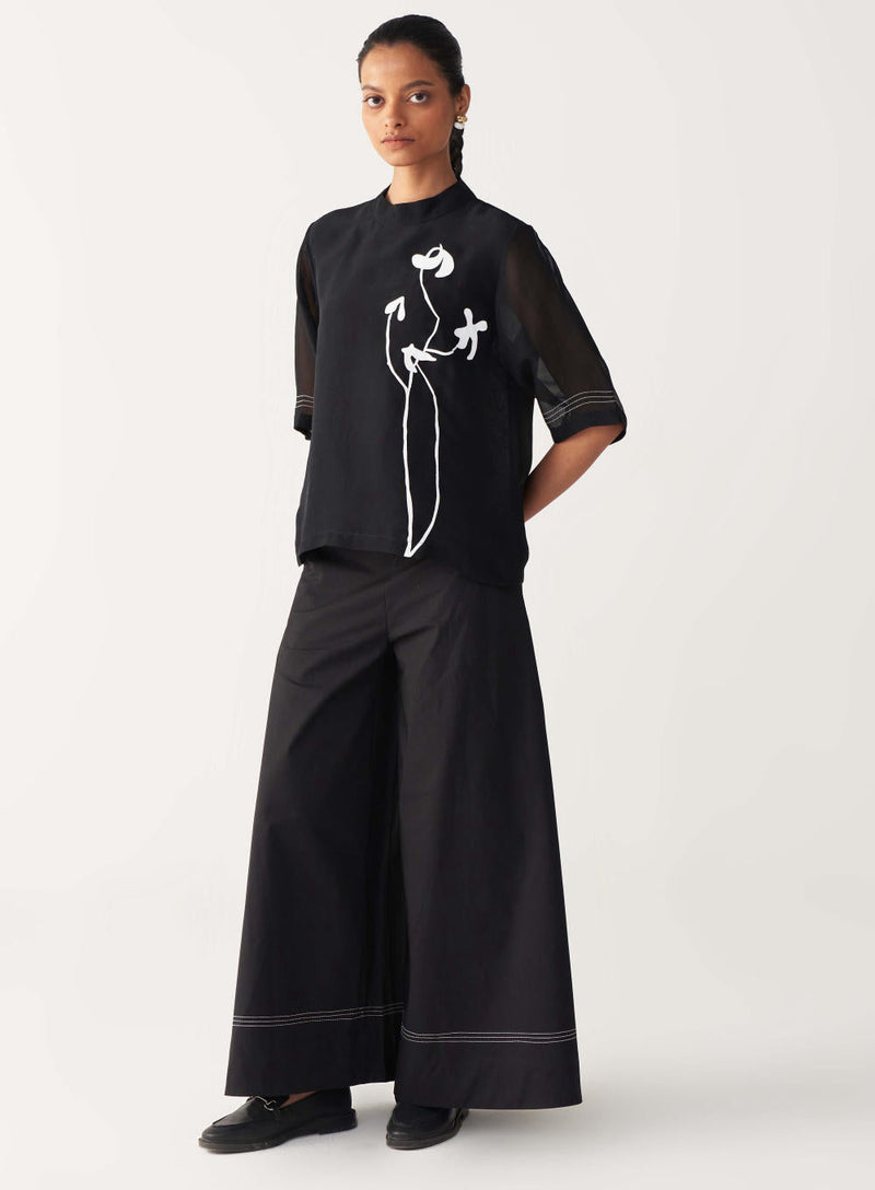 POPPY TOP CO-ORD-BLACK organza by THREE in black color for women Worldwide