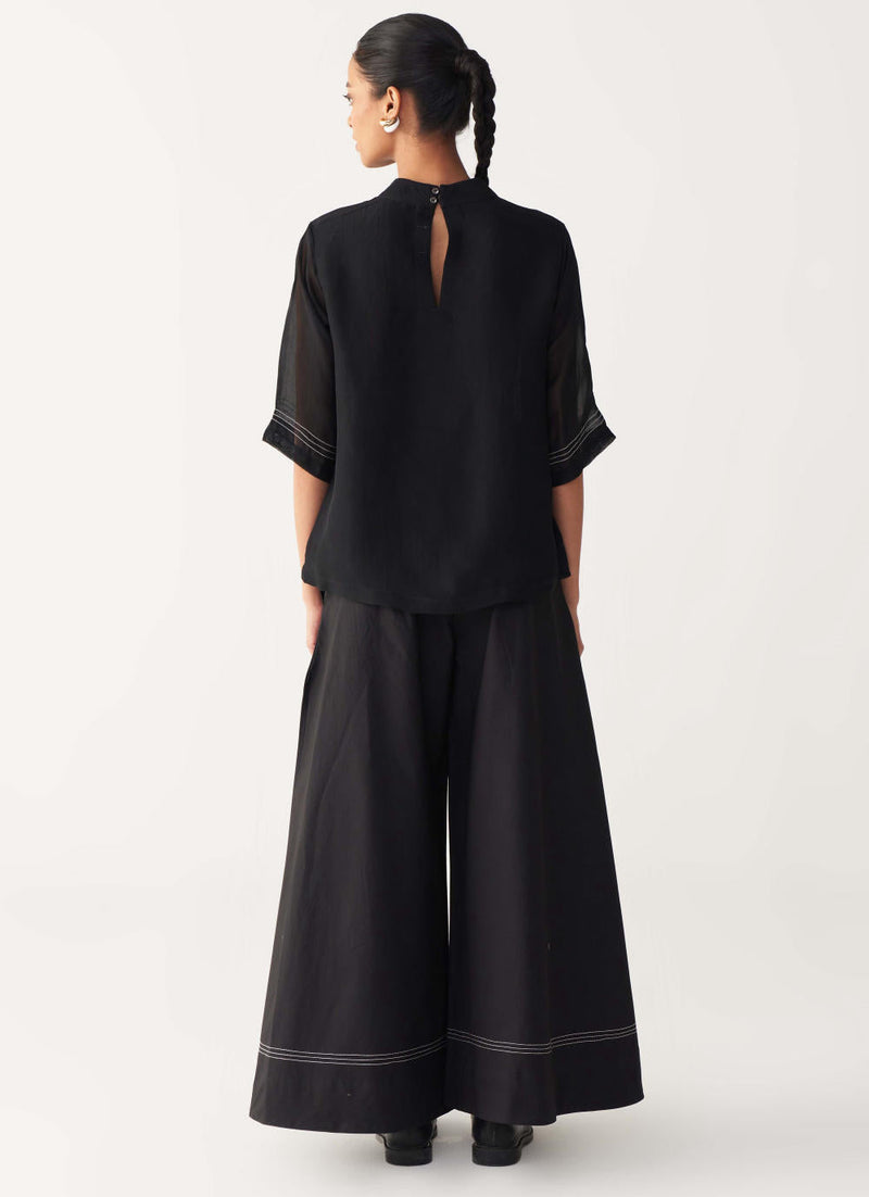 POPPY TOP CO-ORD-BLACK organza by THREE in black color for women Worldwide