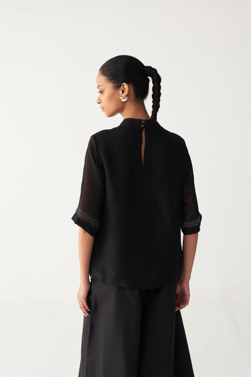POPPY TOP CO-ORD-BLACK organza by THREE in black color for women Worldwide