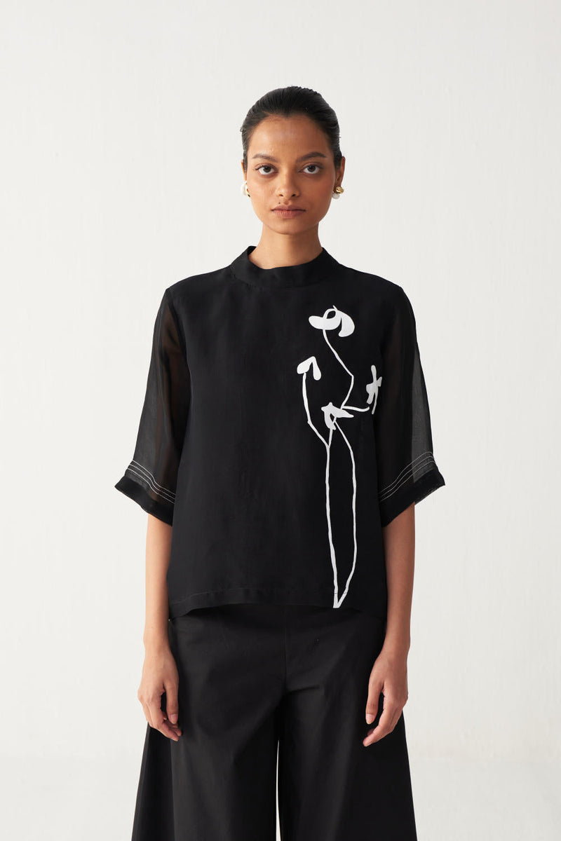 POPPY TOP CO-ORD-BLACK organza by THREE in black color for women Worldwide