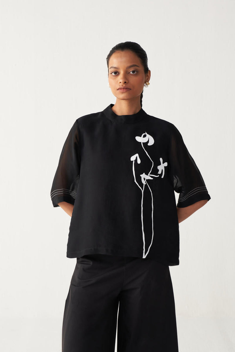 POPPY TOP CO-ORD-BLACK organza by THREE in black color for women Worldwide