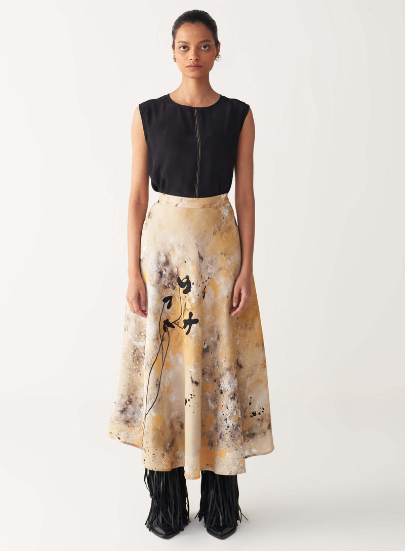 CIRCULAR PAINTER SKIRT-MULTI-COLOUR silk by THREE in multi color for women Worldwide