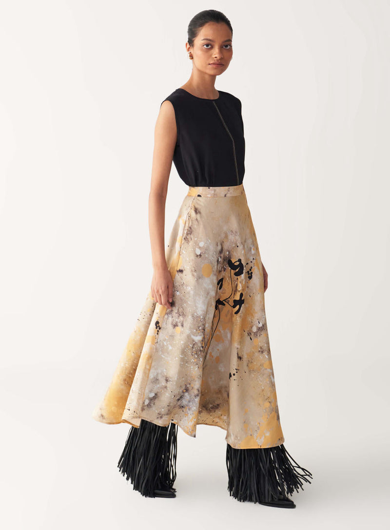 CIRCULAR PAINTER SKIRT-MULTI-COLOUR silk by THREE in multi color for women Worldwide