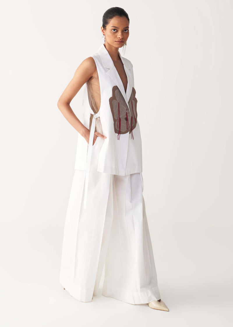 FLORAL FRINGE WAIST COAT-WHITE poplin by THREE in white color for women Worldwide