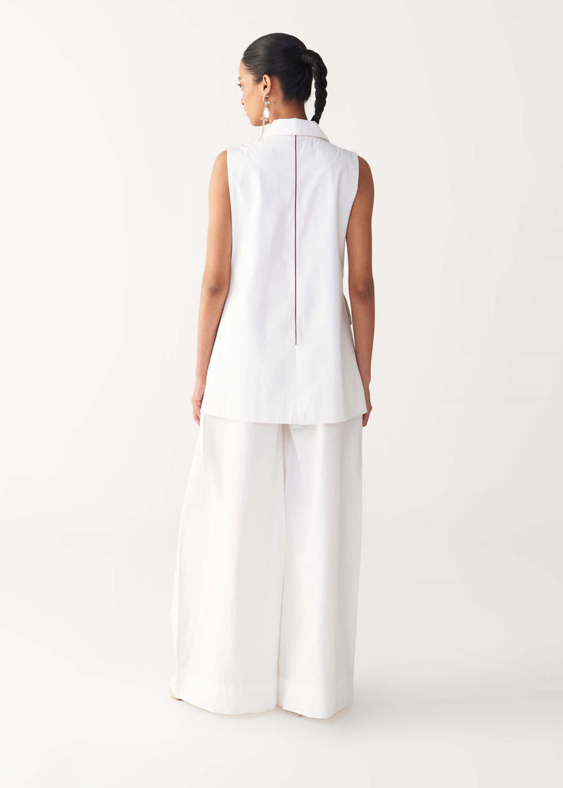FLORAL FRINGE WAIST COAT CO-ORD-WHITE poplin by THREE in white color for women Worldwide