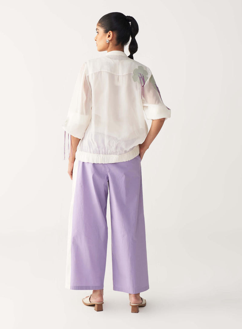 FLORAL FRINGE BOMBER-IVORY chanderi by THREE in ivory color for women Worldwide