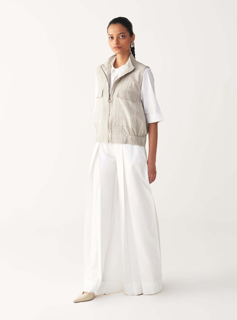 SLEEVELESS EMB. POCKET BOMBER -BEIGE cotton by THREE in beige color for women Worldwide