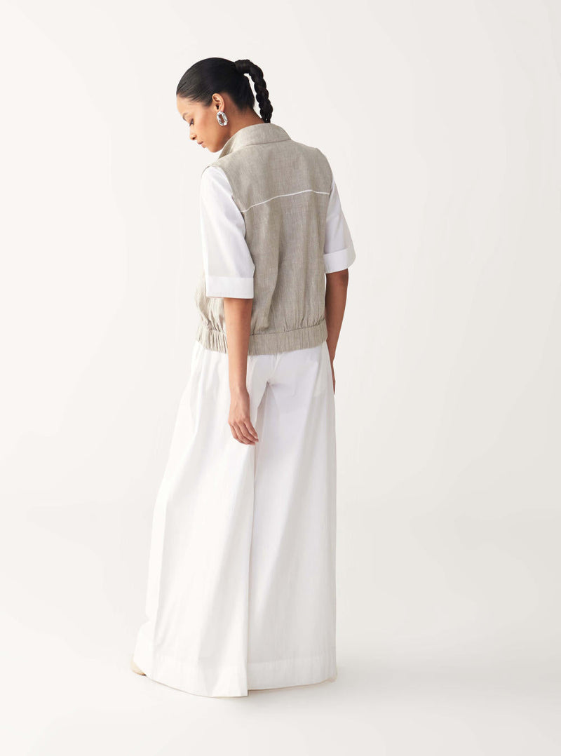 SLEEVELESS EMB. POCKET BOMBER (SET OF 3)-BEIGE & WHITE cotton by THREE in beige color for women Worldwide
