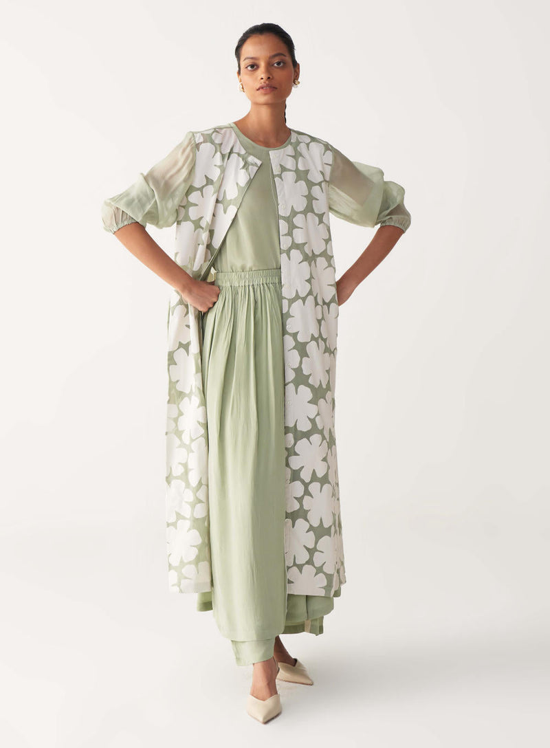 FLORAL BACK YOKE JACKET-MINT organza by THREE in mint color for women Worldwide